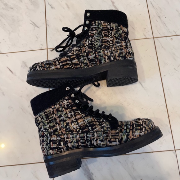 Chanel Tweed Lace Up Boots - Picture 8 of 14